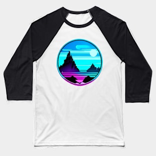 Neon alien mountains cyberpunk sticker Baseball T-Shirt